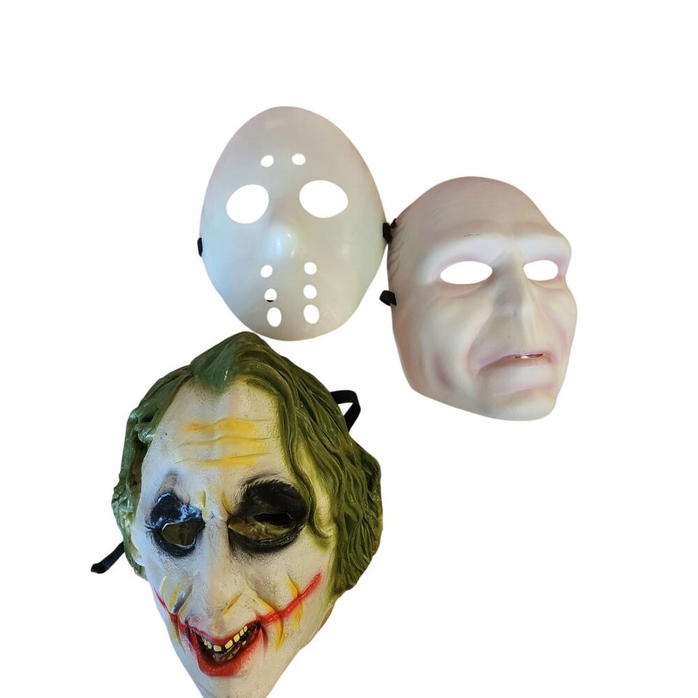 Set Of 3 Halloween Masks Jason Joker & Old Man Costume Props Party Accessories